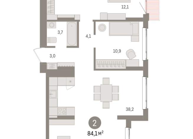 84.00 м² | 14 - 16 эт.