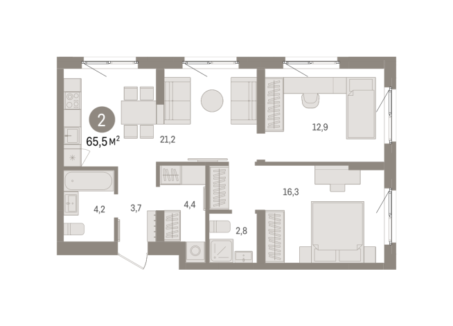 65.00 м² | 2 - 8 эт.