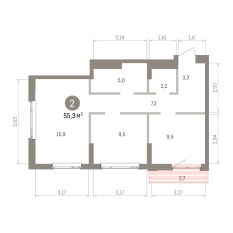 55.00 м² | 10 - 16 эт. 00