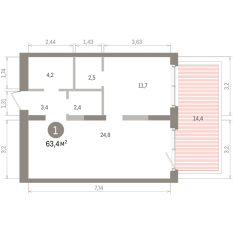 63.00 м² | 2 - 15 эт. 00