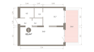 63.00 м² | 2 - 15 эт.