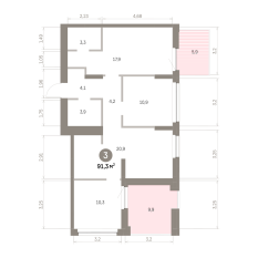 91.00 м² | 3 - 16 эт. 00