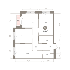 76.00 м² | 2 - 15 эт. 00