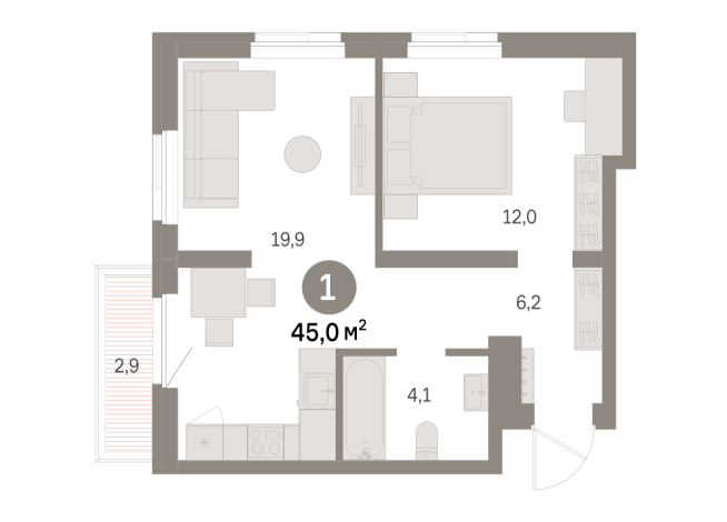 45.00 м² | 6 - 9 эт.