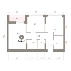 54.00 м² | 3 - 9 эт. 00