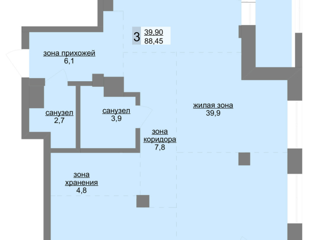 86.70 м² | 14 - 30 эт.