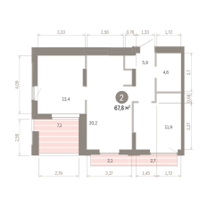 67.00 м² | 14 - 16 эт. 00