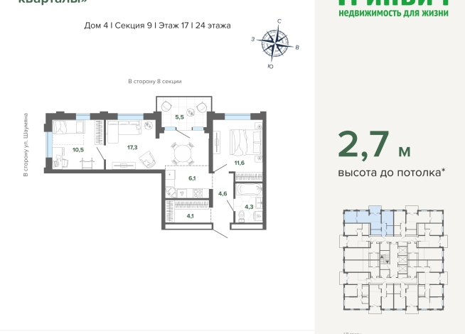 64.00 м² | 17 - 24 эт.
