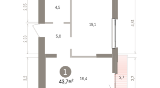 43.00 м² | 5 - 7 эт.