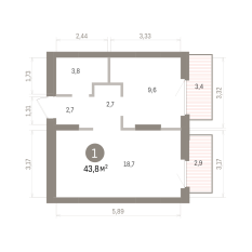 43.00 м² | 7 - 9 эт. 00