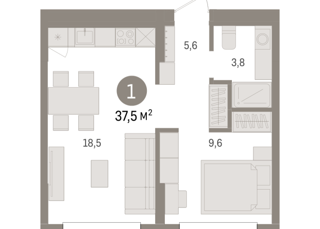 37.00 м² | 5 - 7 эт.