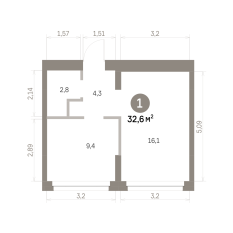 32.00 м² | 4 - 9 эт. 00