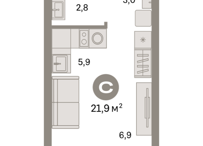 21.00 м² | 3 - 9 эт.