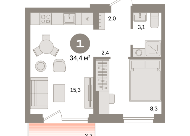 34.00 м² | 2 - 9 эт.