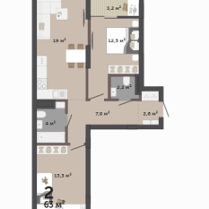 63.00 м² | 6 - 12 эт. 00