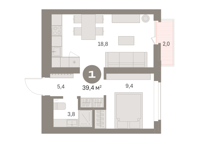 39.00 м² | 7 - 9 эт.