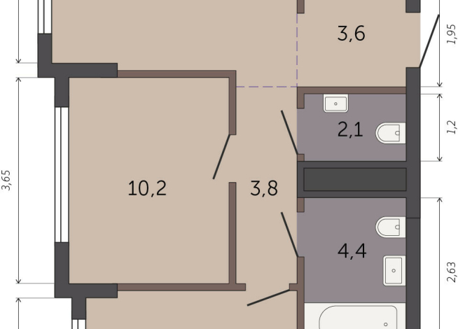 56.90 м² | 27 - 32 эт.