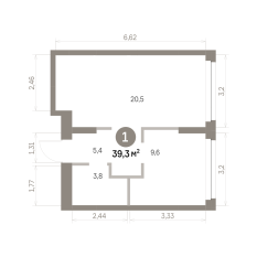 39.00 м² | 2 - 9 эт. 00