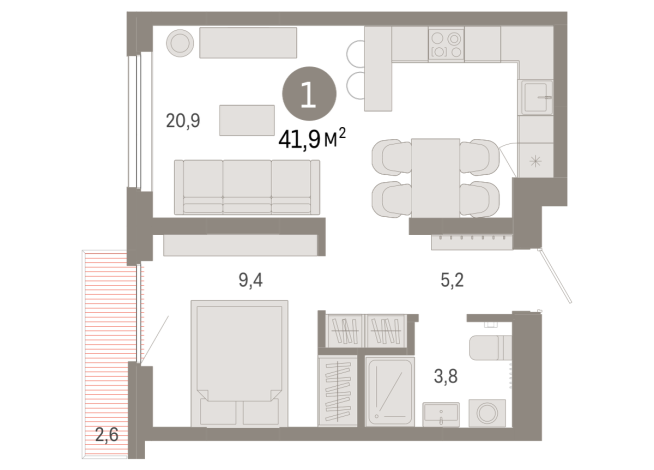 41.00 м² | 4 - 9 эт.