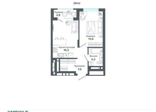 44.76 м² | 19 - 25 эт.