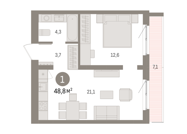 48.00 м² | 13 - 15 эт.