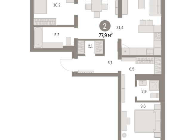 77.00 м² | 8 - 9 эт.