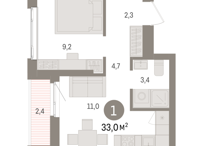 33.00 м² | 15 - 25 эт.
