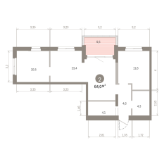 64.00 м² | 16 - 24 эт. 00