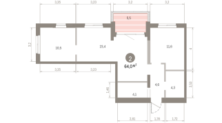 64.00 м² | 16 - 24 эт.