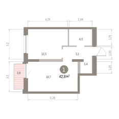 42.00 м² | 9 - 16 эт. 00
