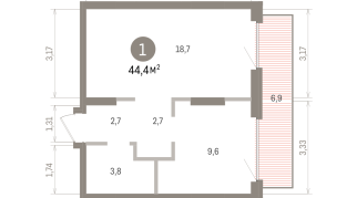 44.00 м² | 4 - 7 эт.