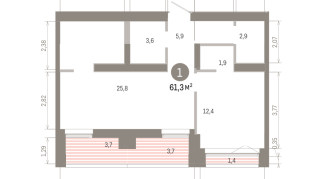 61.00 м² | 15 - 16 эт.