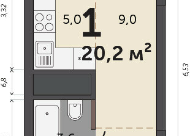 20.20 м² | 29 - 30 эт.
