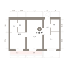 60.00 м² | 3 - 8 эт. 00