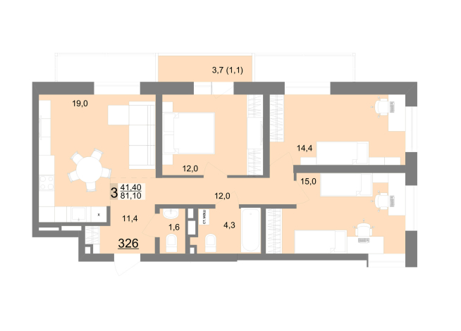 78.40 м² | 15 - 26 эт.