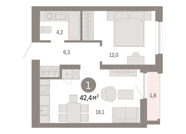 42.00 м² | 8 - 9 эт.