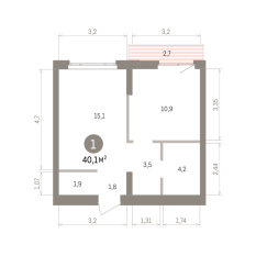 40.00 м² | 3 - 7 эт. 00
