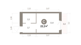 21.00 м² | 7 - 9 эт.