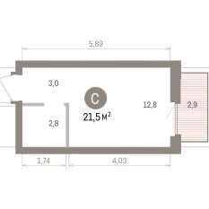 21.00 м² | 3 - 7 эт. 00