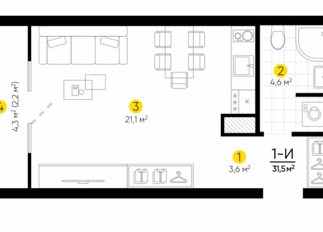 1-к квартира | 31.50 м² | 8 - 24 эт.