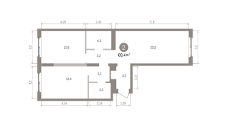 69.00 м² | 3 - 8 эт.