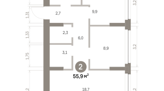 55.00 м² | 2 - 9 эт.