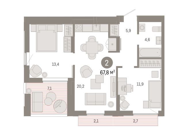 67.00 м² | 14 - 16 эт.
