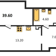 1-к квартира | 40.00 м² | 2 - 25 эт. 00