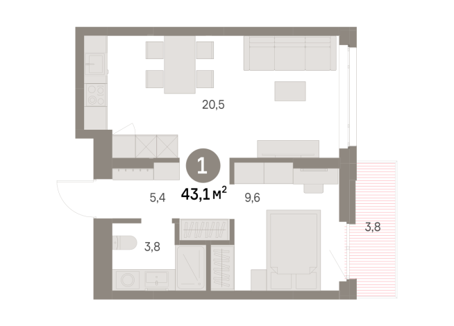 42.00 м² | 3 - 9 эт.