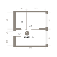 37.00 м² | 2 - 8 эт. 00