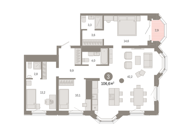 106.00 м² | 18 - 24 эт.