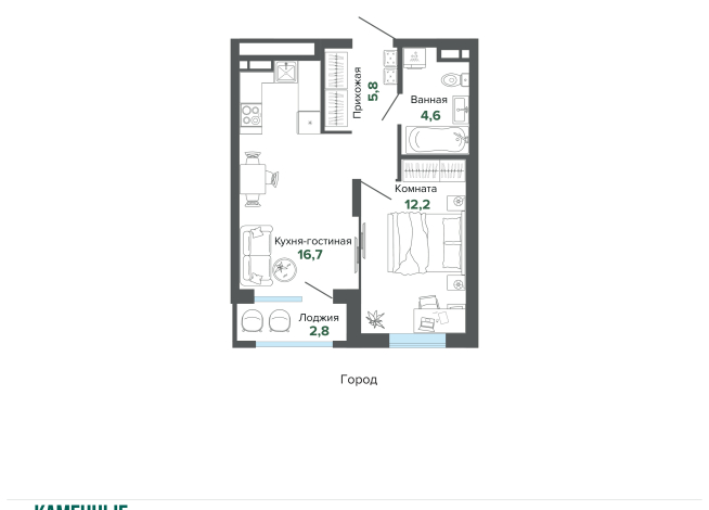 42.08 м² | 5 - 25 эт.