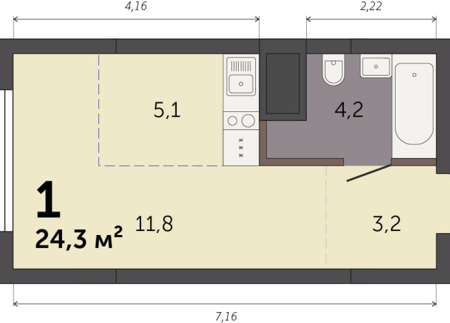 24.30 м² | 6 - 32 эт.