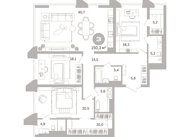 150.00 м² | 16 - 25 эт.